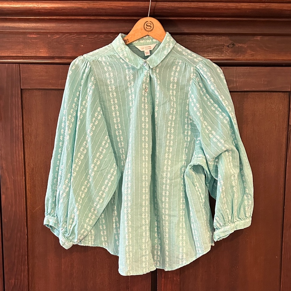 LC Lauren Conrad Mint Green Printed Button-Down Shirt